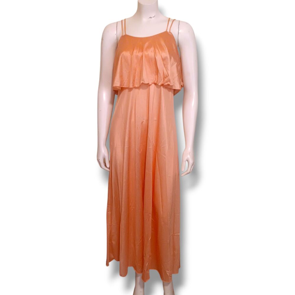 Vtg Cattani Of California Tiered Ruffle Nightgown-Size XS-1970s-Maxi-Slip Dress